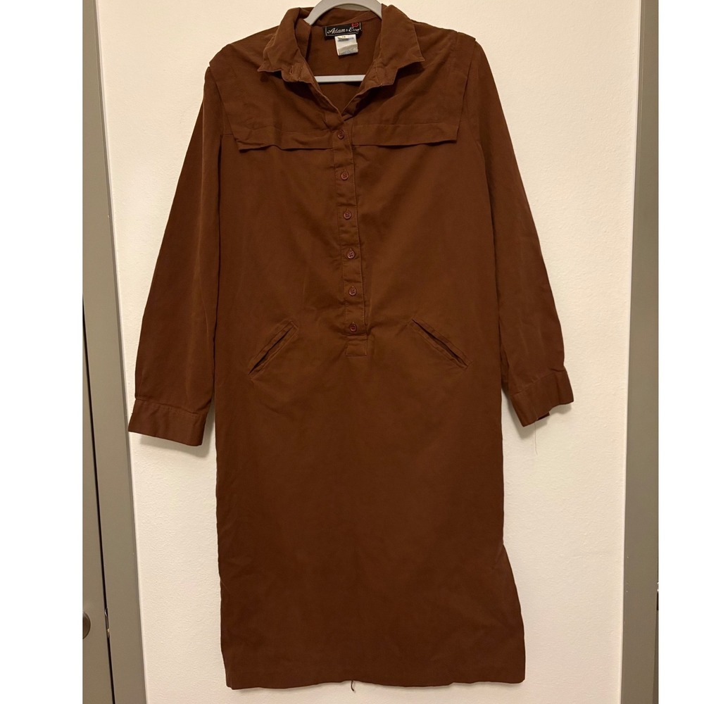 Vintage Adam & Eve Brown Corduroy Shirt Dress Midi Western Cottagecore 14 zz